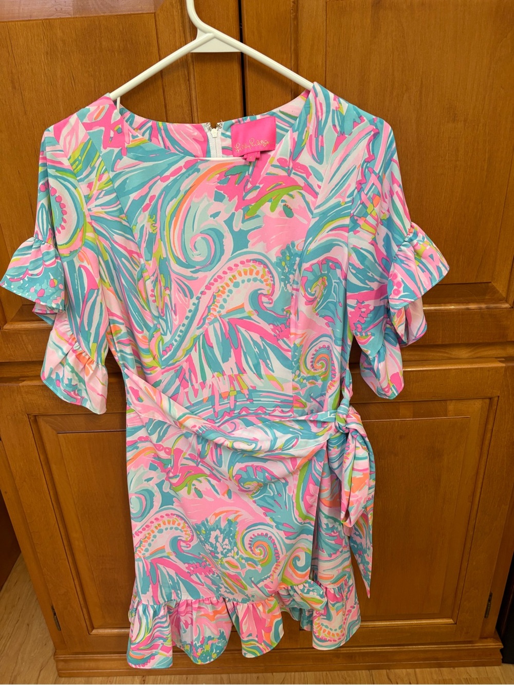 Lilly Pulitzer Girls Paisley Ruffle Dress in Pink & Aqua
